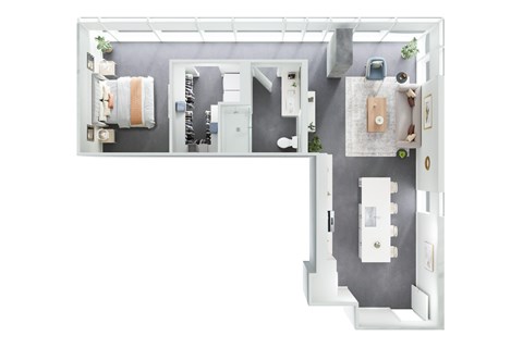 Floor plan for 1 bed, 1 bath, 896 sqft